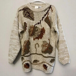 Vintage 90s fall leaves knit sweater cottagecore boho chic grandma bohemian